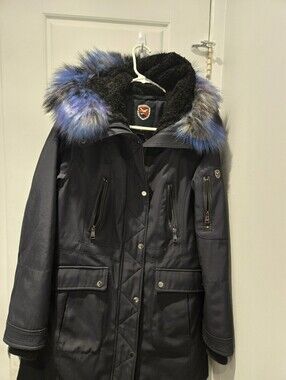 Women's  Parka with Blue Faux-Fur Trim